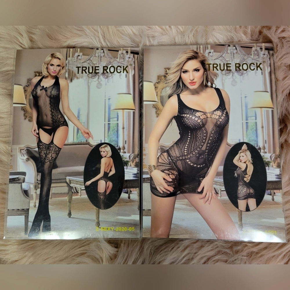 SEXY LINGERIE BLACK FISHNET & LACE BODYSTOCKING & DRESS BUNDLE! OS